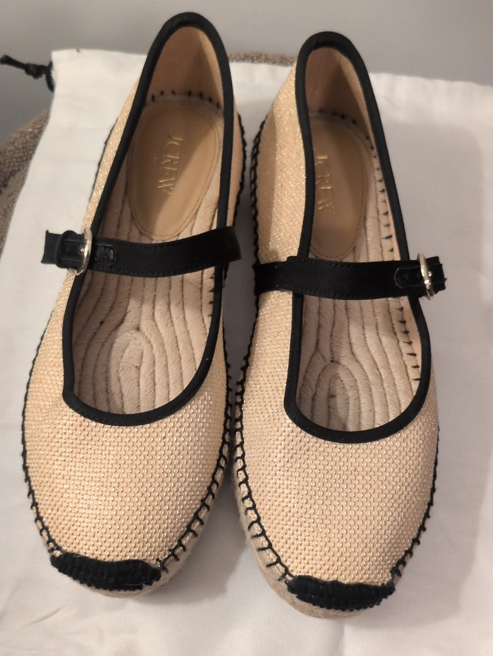 J. Crew Woven Metallic Mary Jane Espadrille with Black Trim SZ